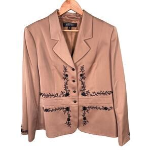 Kasper Blazer Jacket Womens Size 18 Golden Brown Lined Floral Embroidered Office